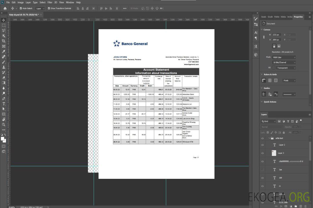 Panama Banco Relevé bancaire général xls template